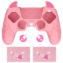 【送料無料】PlayVital ps5コントローラーに対応用シリコンカバー、ps5に対応用カワイイコントローラーカバースキンプロテクター(デーモンスタイル)、サムグリップキャップ&タッチパッドステッカー付き【ピンク】