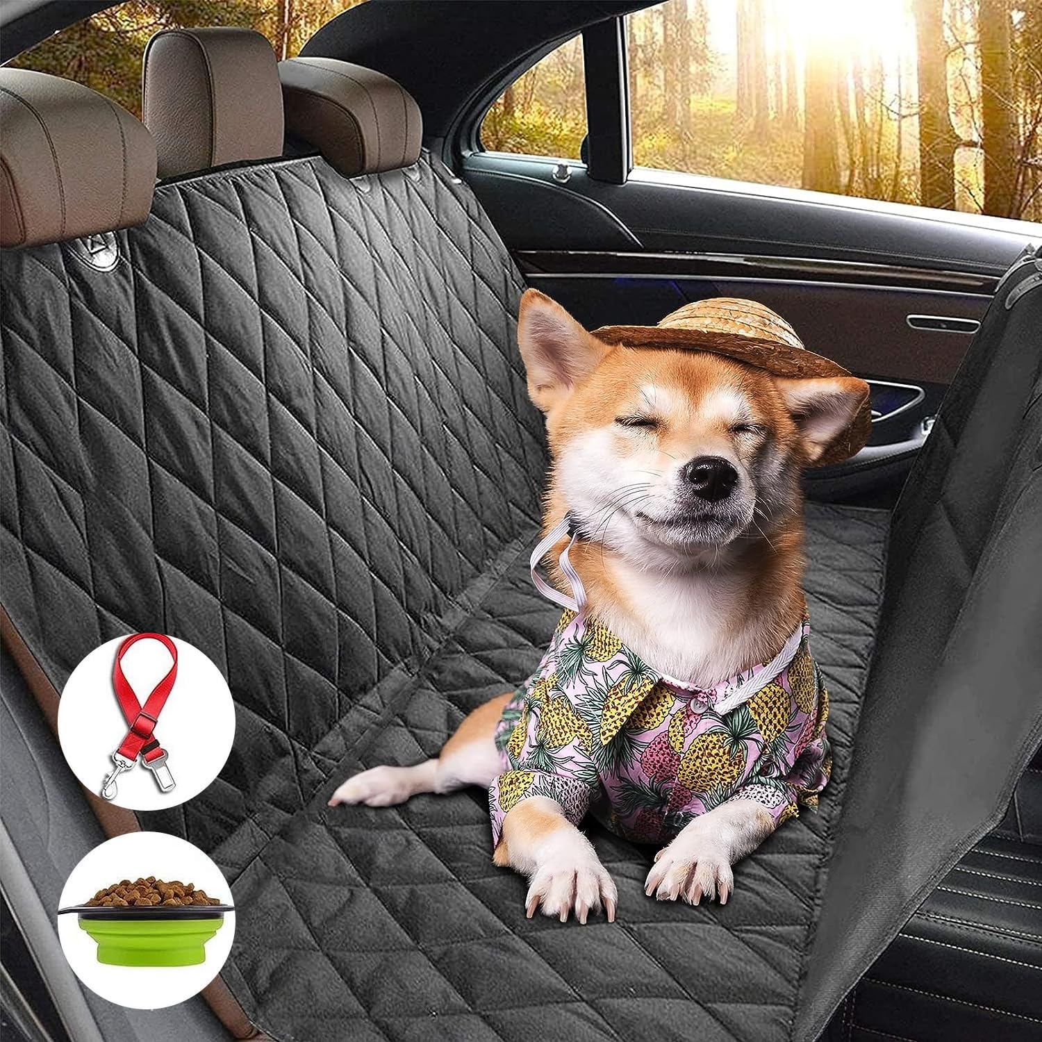 innhom ペットドライブシート 後部座席 犬 車 汎用版 汚れ防止 滑り止め 防水 シートベルト・茶碗付き 簡単取り付け 折り畳み式 全車種＆全ペット 旅行 キャンプ アウトドア 137x148cm ブラックのサムネイル