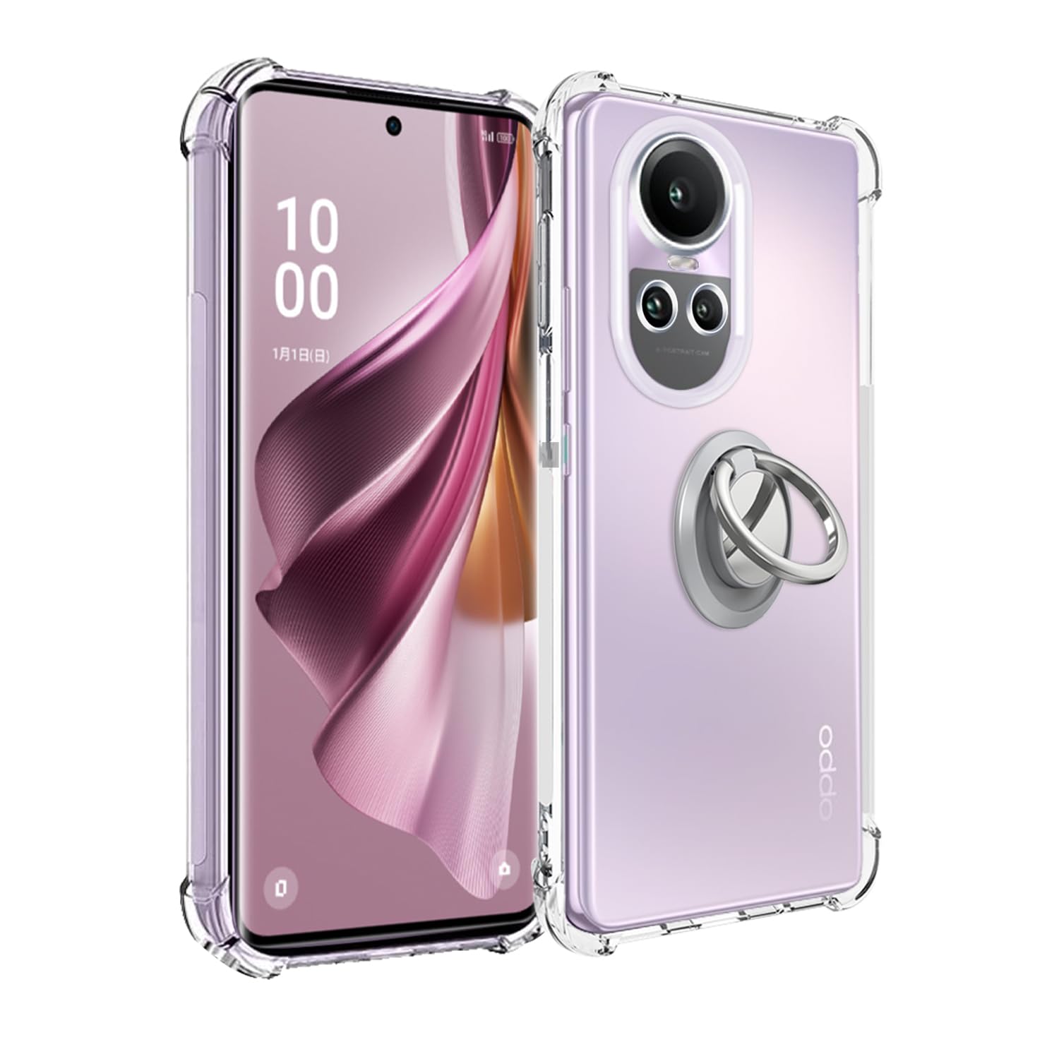 OPPO Reno10 Pro 5G 用 ケース カバー スタンド付き 角度調整可能 車載ホルダー対応【NOUKAJU】 スマホケース 軽量 TPU ソフト クリア 耐衝撃 黄変防止 指紋防止 持ちやすい