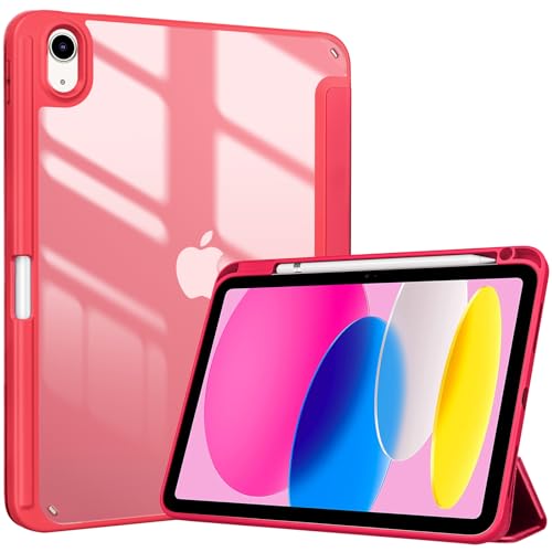 【送料無料】ProCase iPad 10世代 ケース 2022 10.9インチ A2696 A2757 A2777 ペン収納 耐衝撃 三つ折り スタンド スマートカバー（レッド）