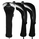 Andux ロングネック ゴルフ ハイブリッド クラブヘッドカバー 交換可能な番号タグ付き 3個セット CTMT-02 (ブラック)