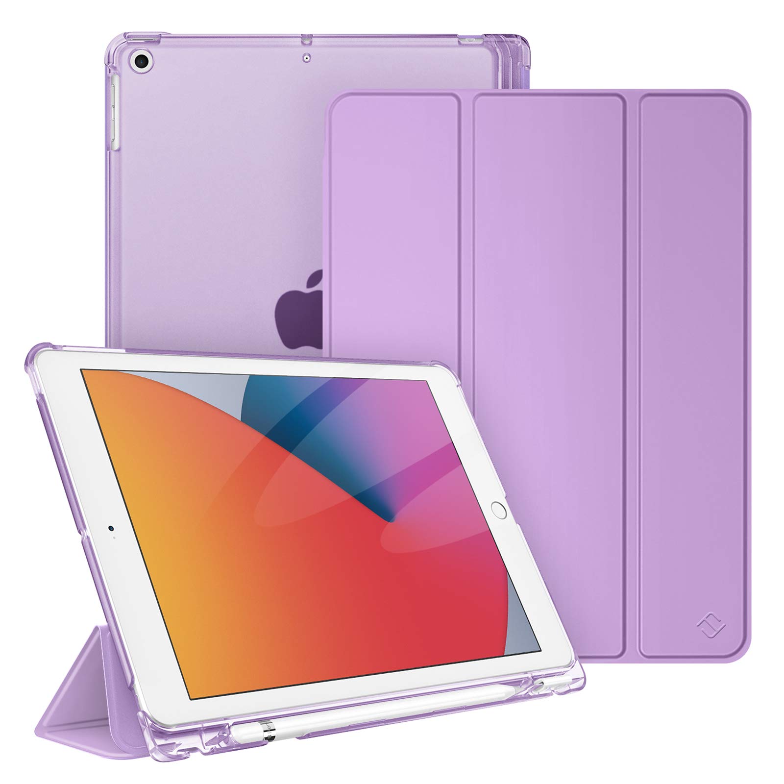 Fintie iPad 10.2 ケース iPad 第9 / 8 / 7世代 ケース 2021 2020 2019 半透明バックカバー Apple Pencil 収納可能 三つ折スタンド スリープ機能 軽量 薄型 傷つけ防止 PU iPad 10.2インチ(2021/2020/2019) (モデル番号A2197、A2198、 A2200)（バイオレット）