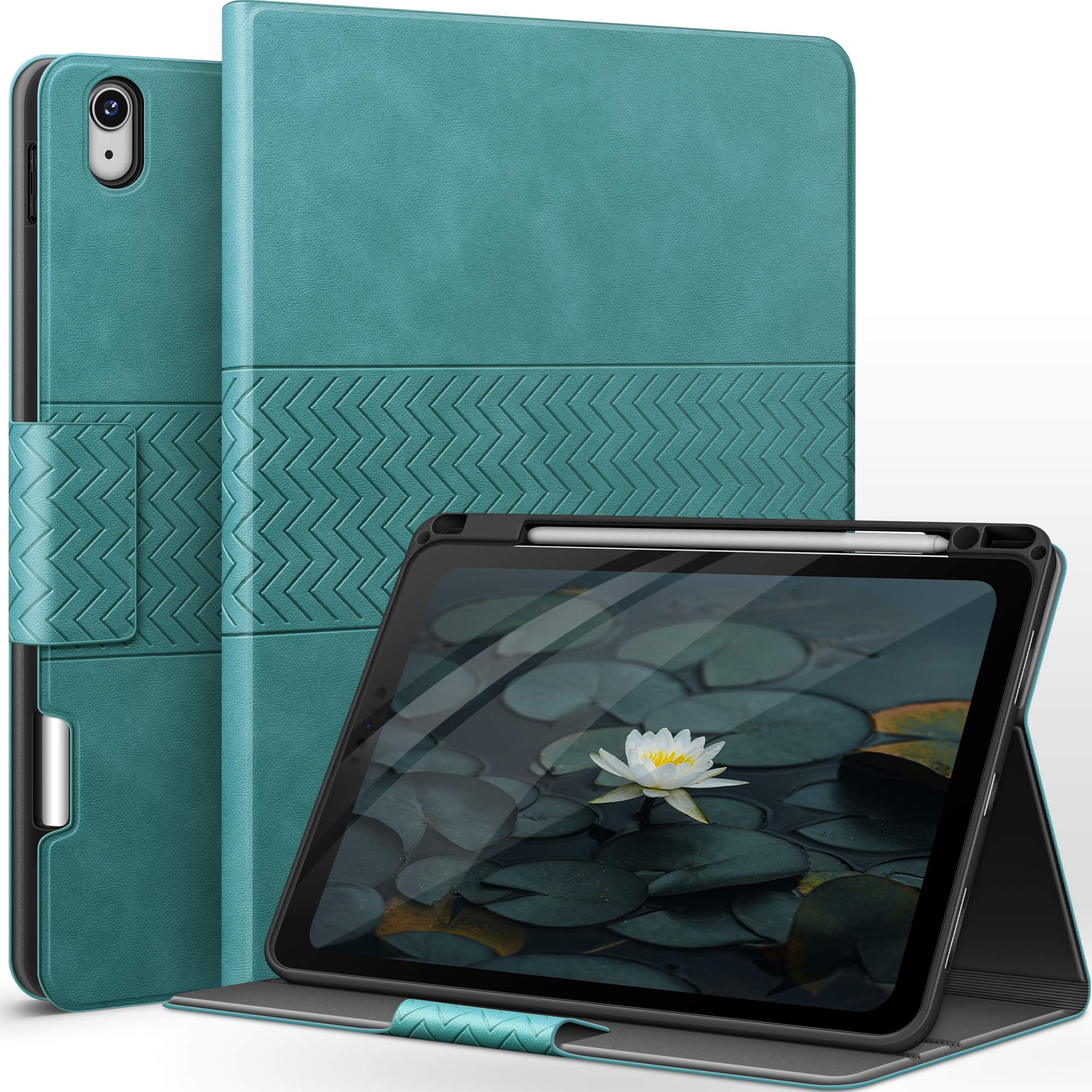 auaua iPad Air 11 インチ 2024 ケース iPad Air 第5/4世代 ケース10.9インチ 2022/2020 ペンシル ホルダー収納 オートスリープ機能 ひび割れない PUレザー製スマートケース (グリーン)