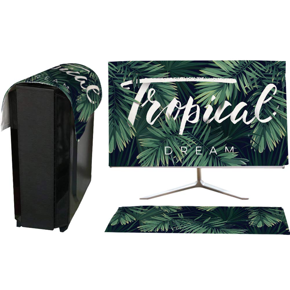 【送料無料】HIGHAWKモニターカバー セット PCカバー ディスプレイ キーボードカバー 防塵 保護 液晶 可愛い（葉C 32インチ）