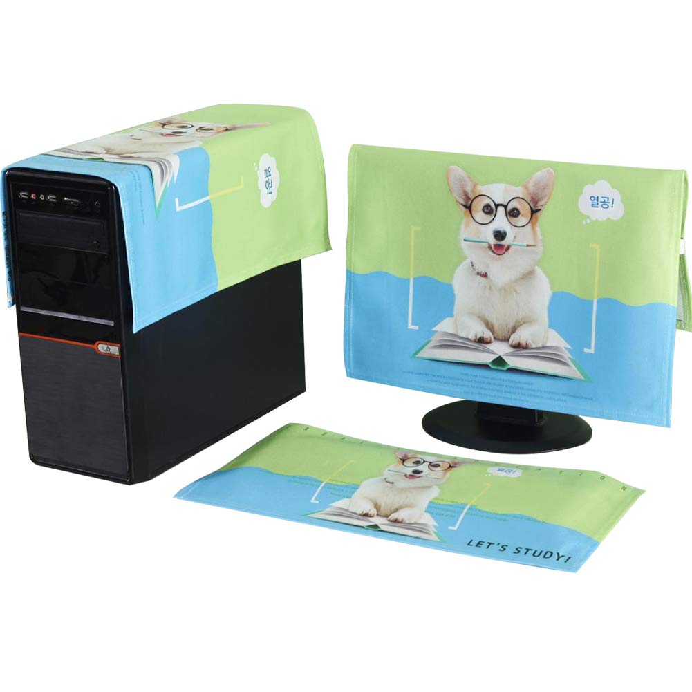 【送料無料】HIGHAWKモニターカバー セット PCカバー ディスプレイ キーボードカバー 防塵 保護 液晶 可愛い（犬 20-22インチ）