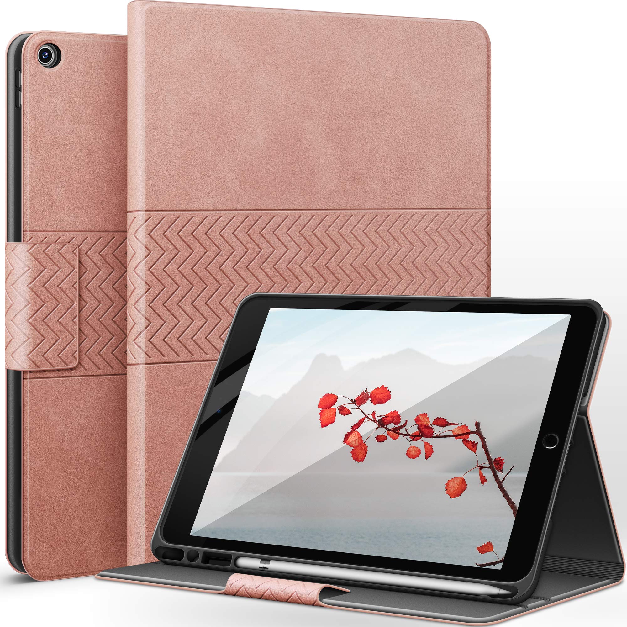 auaua iPad 9/8/7世代 ケース かわいい iPad 10.2 ケース(2021/2020/2019) 兼用 PUレザー 手帳型 ひび割れ防止 耐衝撃 オートスリープ＆スタンド機能付き 全面保護 iPad第7/8世代 (ピンク)
