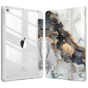 Fintie iPad 9.7 2018 2017 / iPad Air 2 / iPad Air 1 ケース 透明バックカバー Apple Pencil 収納可能 三つ折スタンド スリープ機能 軽量 薄型 傷つけ防止 PU合成レザー TPU iPad 9.7 第6世代 / 第5世代対応 (柄 X マーブルブラック)