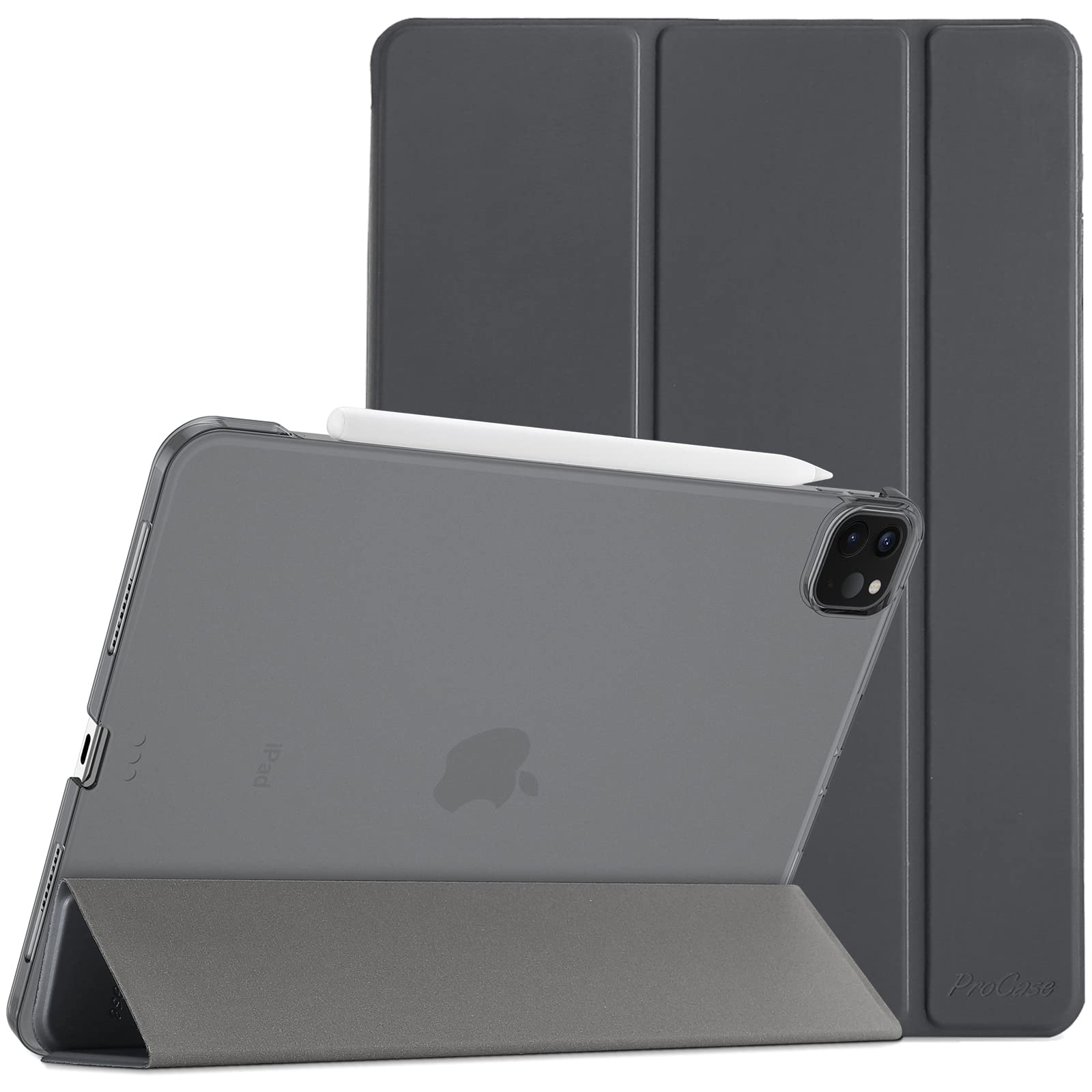 ProCase iPad Pro 12.9 ケース 第6/5/4/3世代に適用（2022 2021 2020 2018） スリム 三つ折り スタンド スマートカバー Pencilのペアリングと充電に対応 - グレー