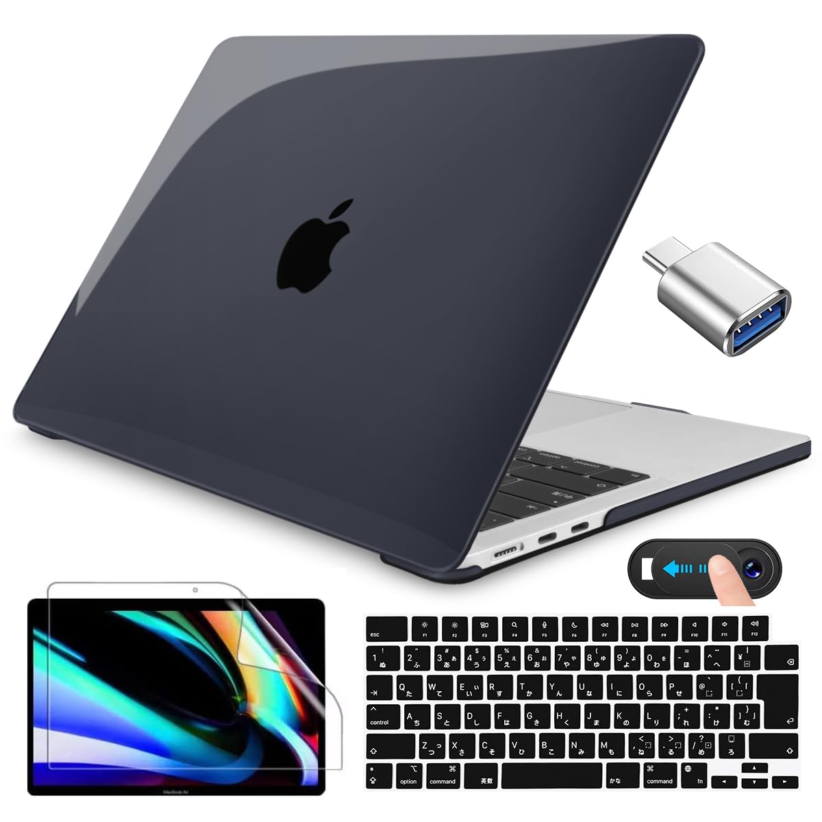 CISSOOK MacBook Pro 14 インチ ケース ブラック 2021 2023 新型 黒い カバー 耐衝撃 M3 A2992 A2918 A2442 A2779 対応 おしゃれ シェルカバー 薄型 軽量 日本語 JIS配列 キーボードカバー +画面フィルム +webcam cover 付き