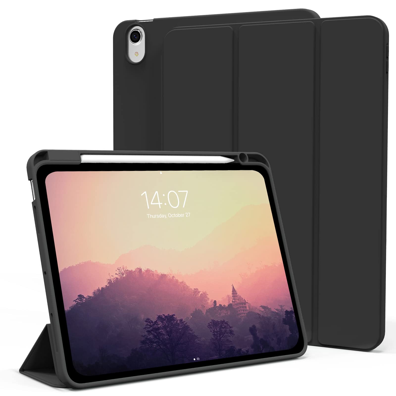 KenKe iPad Air 11インチ(M2) ケース 2024 iPad Air5/Air4 ケース 2022/2020 軽量 柔らかいシリコン TPU材質 ペン収納 iPad Air 第5/4世代 カバー 3段階折り畳み可 スタンド マグネット付き 自動スリープ機能 Apple Pencil 収納可能 iPad Air 5/4 10.9インチ に対応 (ダ
