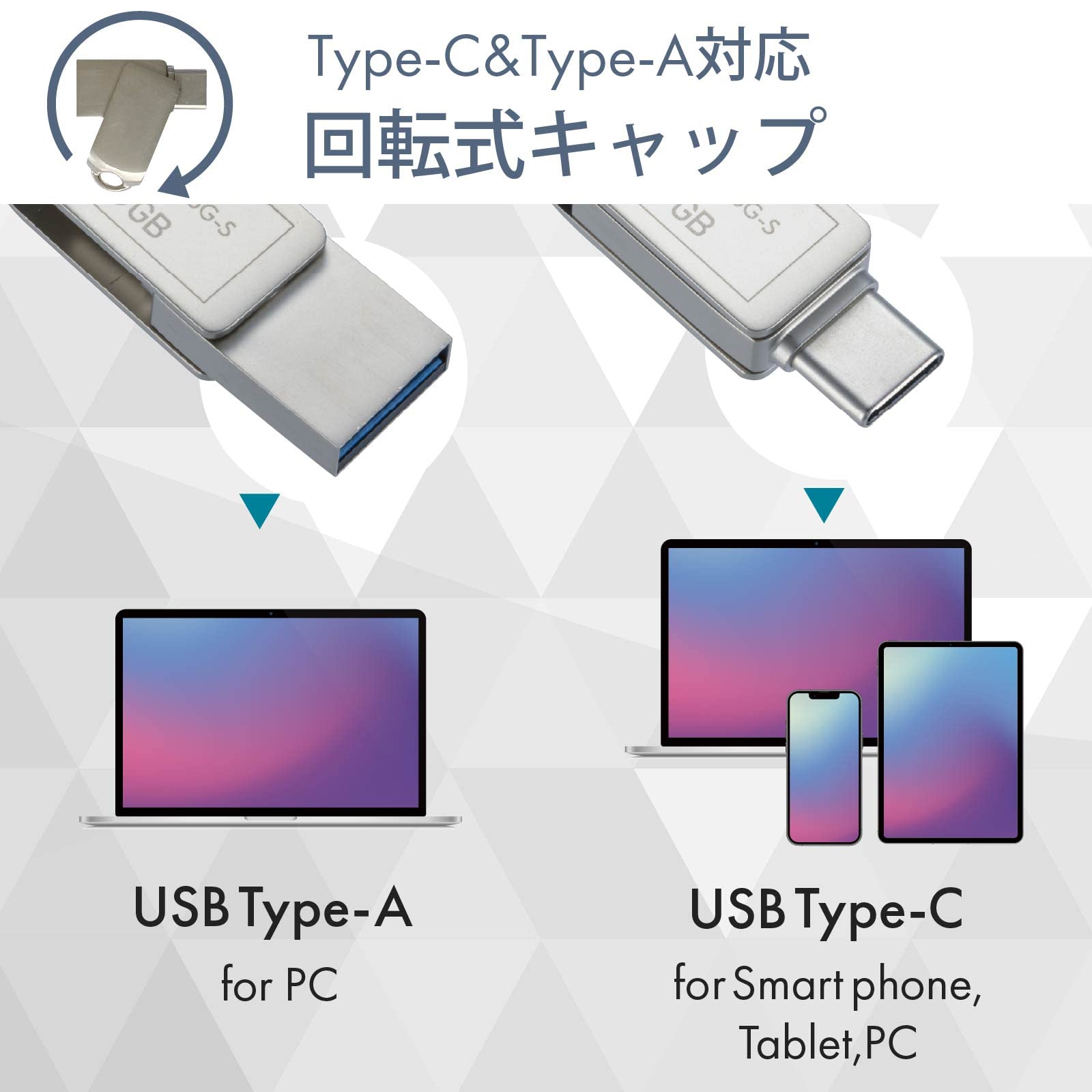 オーム 電機 PCGEAR_USBメモリー 64GB TypeC&TypeA対応 PC-MC64G-S 01-0064 OHM