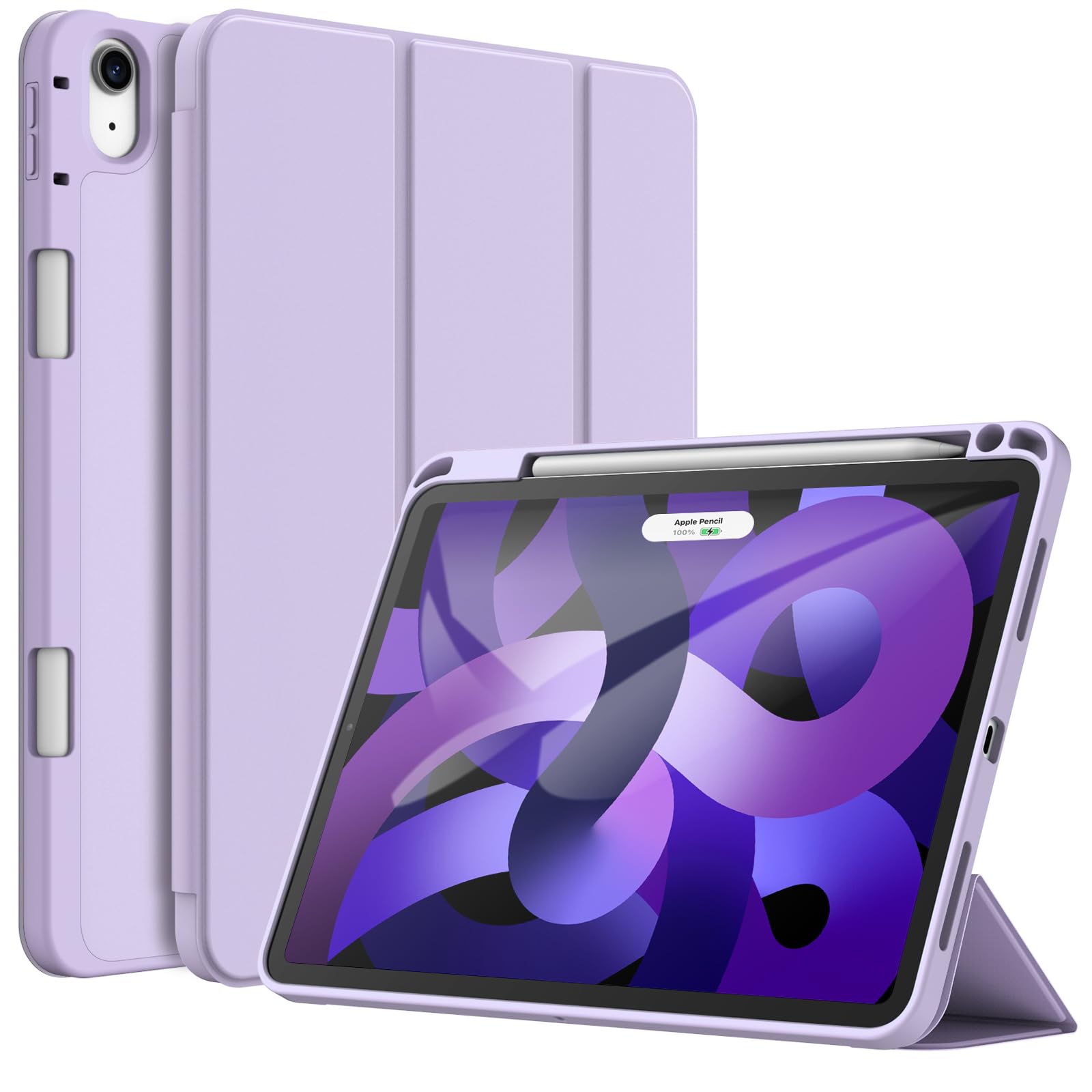 JEDirect iPad Air 11 インチ M2 (2024), iPad Air5/4 2022/2020 10.9インチ専用 保護ケース Pencilホルダー付き ソフトTPUバック スリム保護カバー オートウェイクアップ/スリープ機能付き (ライトパープル)