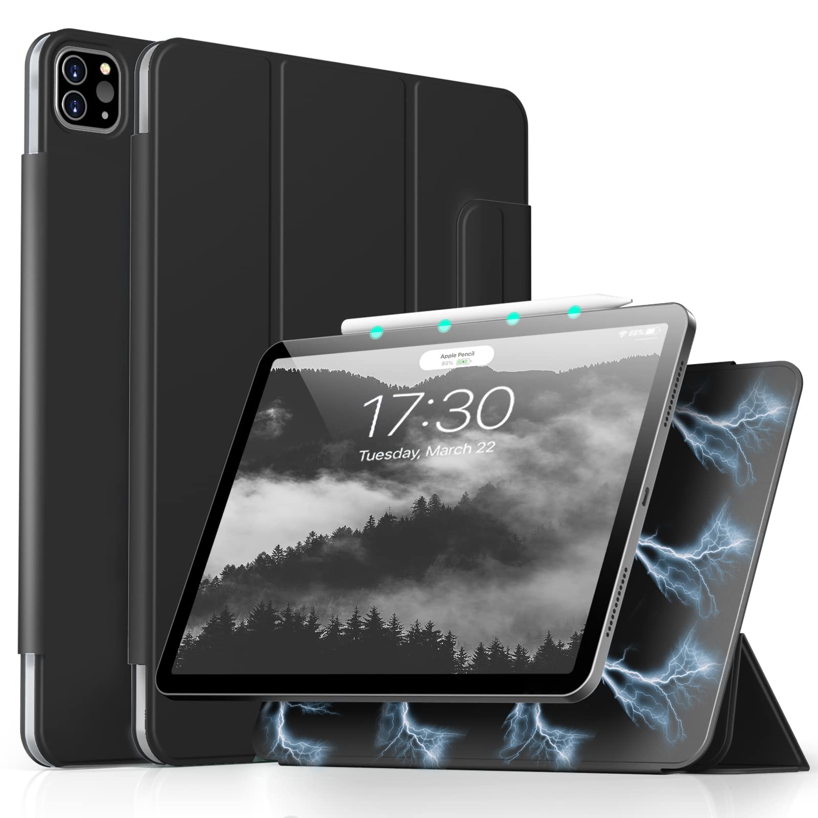 Aoub iPad Pro 11 インチ マグネット ケース 吸着式 iPad Pro ケース 11インチ 第4/3/2世代(2022/2021/2020)通用 カバー 三つ折スタンド オートスリープ/ウェイク対応 Pencil 2対応 iPad Pro 11 磁気吸着 ケース ブラック