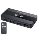 【送料無料】Cable Matters USB 3.0 KVM HDMI スイッチ 4K@60Hz HDMI ビデオ & 3X 5Gbps USBポートを備えた2台のコンピュータ用 HDMI KVM スイッチ