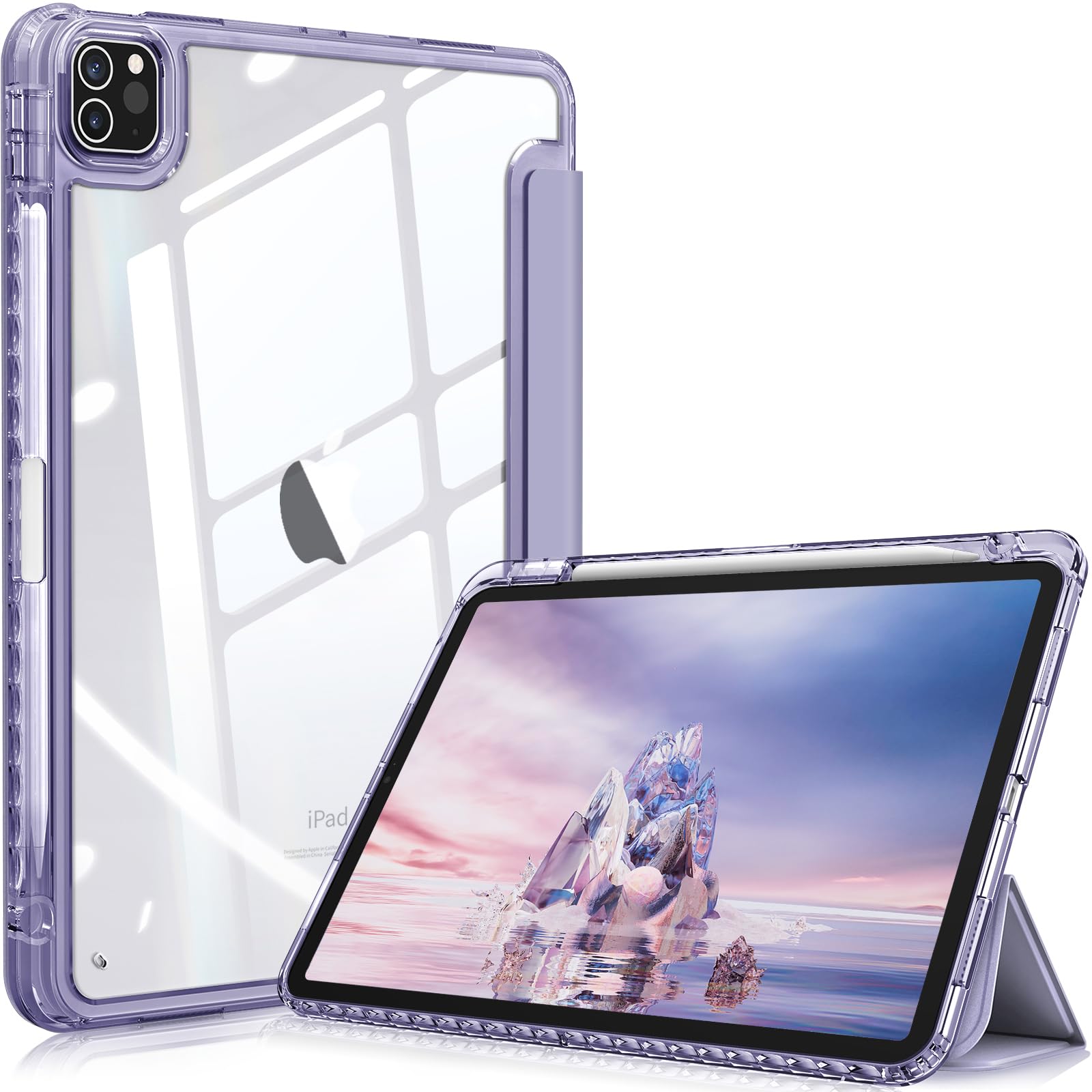 Fintie iPad Pro 11 ケース 2022/ 2021/ 2020/2018 11インチ 透明バックカバー Apple Pencil 収納可能 Apple Pencil 2 ワイヤレス充電対応 三つ折スタンド スリープ機能 軽量 薄型 傷つけ防止 PU合成レザー TPU (モデル番号A2435、A2759、A2761、A2762)(バイオレット)
