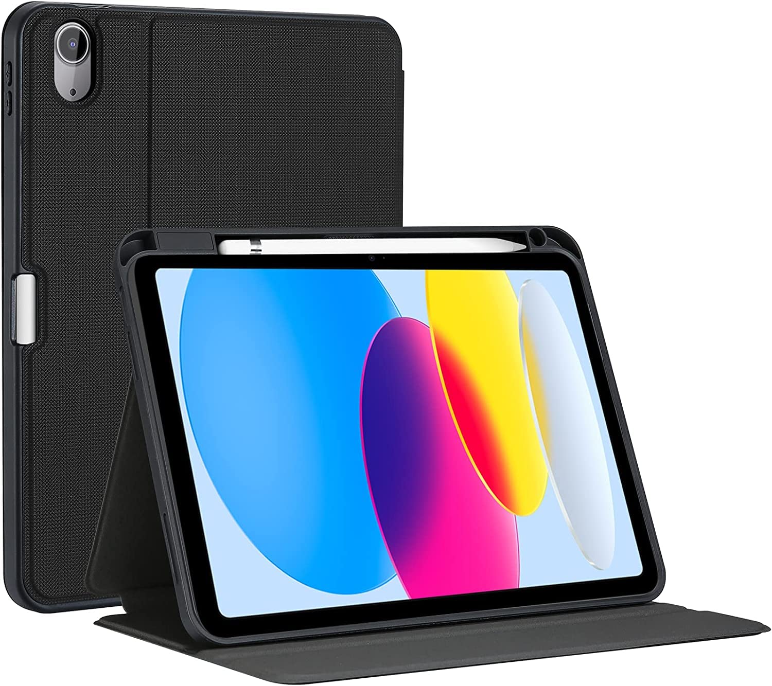 ProCase iPad 10世代ケース 10.9インチ 2022 フォリオカバー 耐衝撃 縦と横にスタンド オートスリープ対応 (ブラック)
