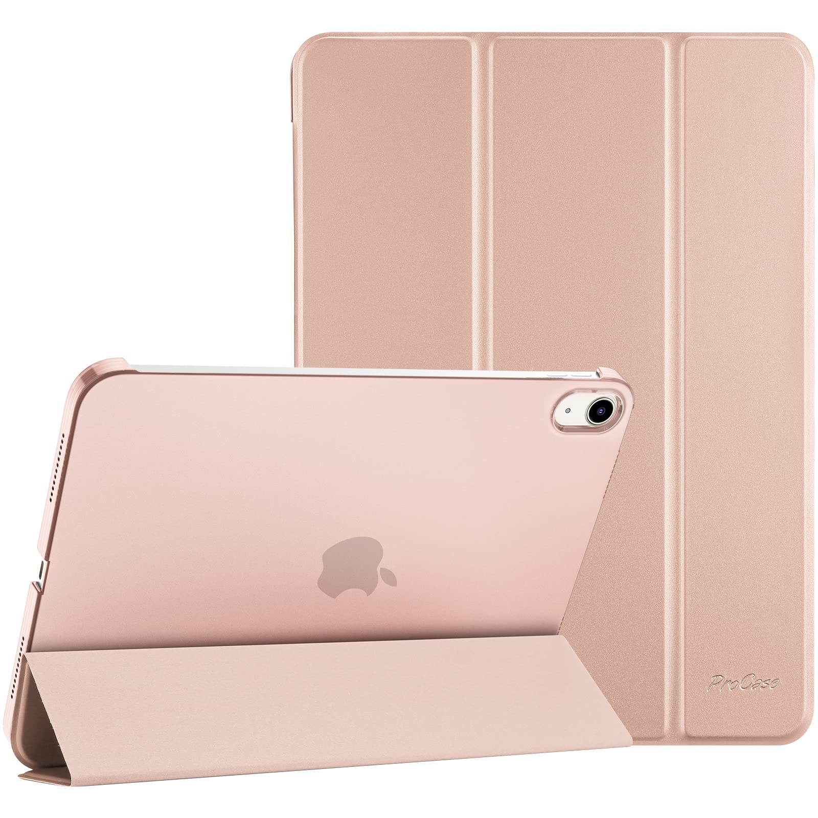 【送料無料】ProCase iPad 10世代 ケース 2022 10.9インチ A2696 A2757 A2777 軽量 耐衝撃 三つ折り スタンド スマートカバー（ローズゴールド）