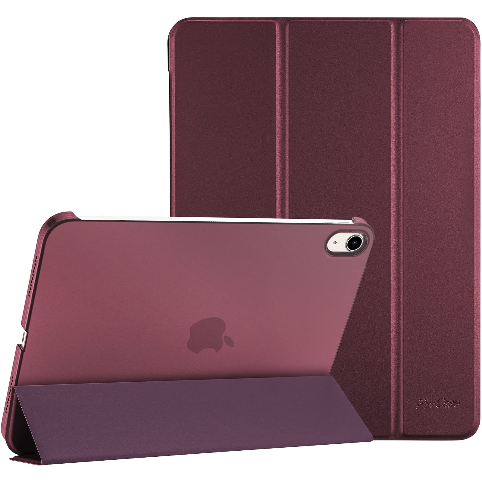 ProCase iPad 10世代 ケース 2022 10.9インチ A2696 A2757 A2777 軽量 耐衝撃 三つ折り スタンド スマートカバー（ワイン）