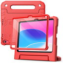 JEDirect 子供用 iPad 10 ケース(10.9インチ、2022モデル、第10世代用)液晶保護フィルム付き 耐衝撃 フルボディハンドルスタンド タブレット保護カバー (レッド)