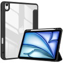 ProCase iPad Air 11インチ M2 (2024) / iPad Air5 (2022) / Air4 (2020) ケース 10.9インチ 透明 クリアカバー ペン収納 耐衝撃 三つ折り スタンド スマートカバー (ブラック)