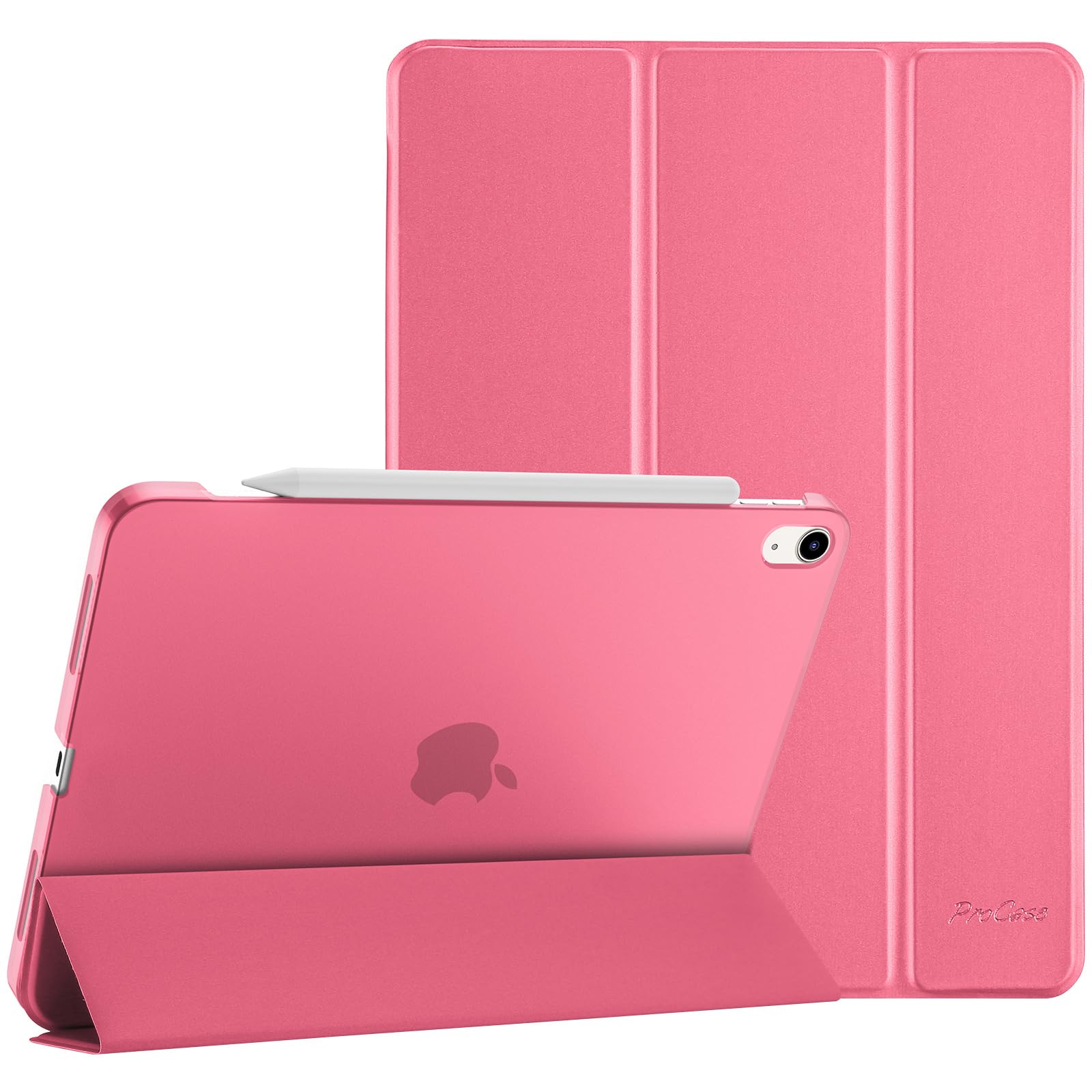 ProCase iPad Air 11インチ M2 (2024) / iPad Air 第5世代 / 第4世代 ケース 軽量 スタンド 三つ折り フォリオ保護ケース 半透明バックカバー Apple Pencil 2対応 対応端末：iPad Air 11インチ M2 (2024)、iPad Air5 2022、iPad Air4 2020 - メロンピンク