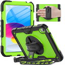 Timecity iPad 第10世代 ケース 2022新型 耐衝撃 360回転スタンド ペン収納 保護フィルム付き ハンドストラップ& 傷防止 頑丈 子ども 多機能 工事現場 iPad 第十世代 10.9インチ カバー (イエローグリーン)(2)