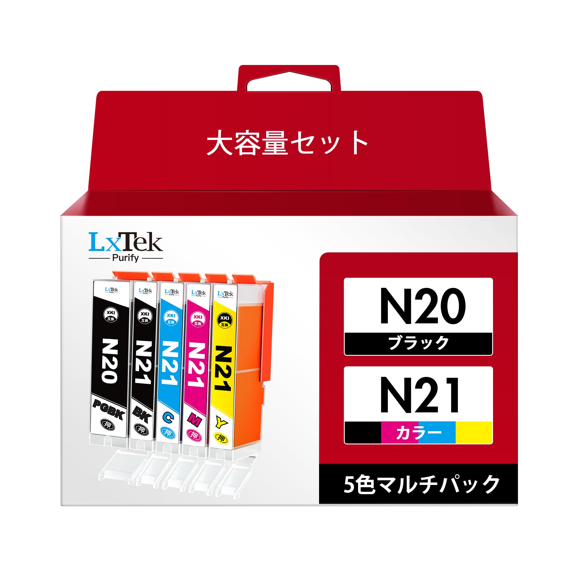 【送料無料】LxTek Purify XKI-N21(BK/C/M/Y)+N20 5色マルチパック 互換インクカートリッジ キヤノン用 XKI-N21+N20/5MP 対応機種：PIXUS XK100 XK110 XK500