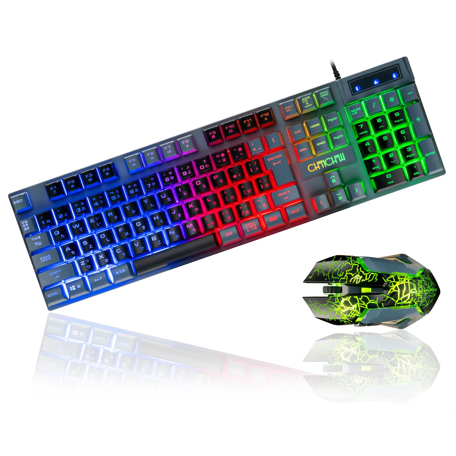 【送料無料】CHONCHOW ゲーミングキーボードマウスセット スイッチ ps4/ps5対応 日本語配列 7色ゲーミングマウス「無変換」/「変換」キー付き テンキーレス 光る 有線 4段階DPI 19キー防衝突 108キー PC/Windows/Mac OS対応 412J