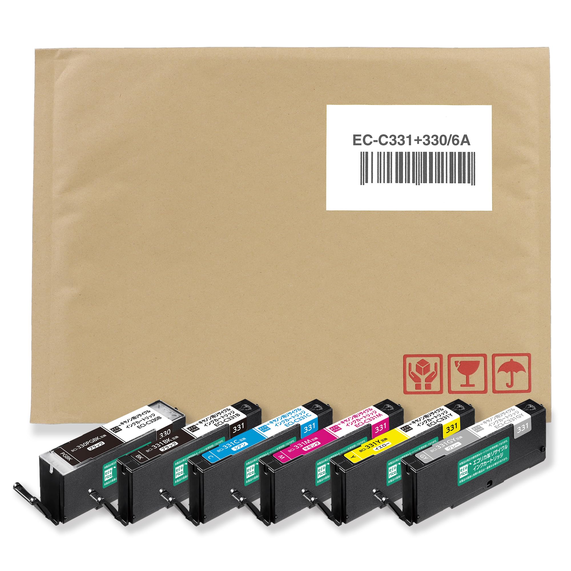エコリカ キヤノン BCI-330/BCI-331 BCI-331+330/6MP対応リサイクルインク 6色パック EC-C331+330/6A (ECI-C331-6P) 残量表示対応 【エコリカ封筒パッケージ】
