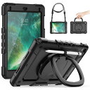 Timecity iPad 第6世代/ 第5世代/ Air2 ケース 耐衝撃 iPad 9.7 インチ リング ケース 360度回転スタンド 保護フィルム付き ペン収納 ショルダーストラップ ハンドストラップ付き 頑丈 現場 工事 傷防止 多機能 2018/ 2017 iPad 9.7インチ iPad 6/5世代 リングケース (