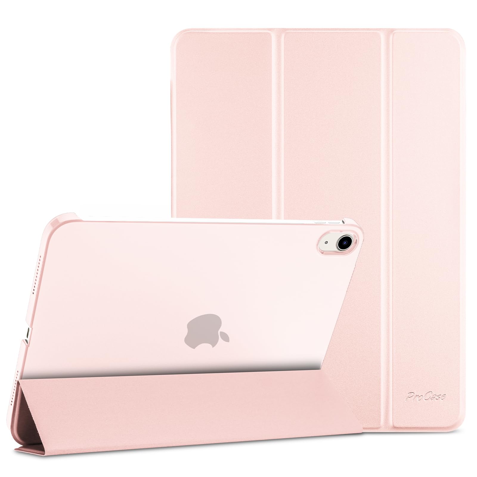 【送料無料】ProCase iPad 10世代 ケース 2022 10.9インチ A2696 A2757 A2777 軽量 耐衝撃 三つ折り スタンド スマートカバー（ライトピンク）