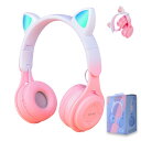 子供用ヘッドホン Megadream無線/有線ヘッドホン マイク付き 猫耳LEDライト/両側RGBライトデザイン Bluetooth5.0/ワイヤ長 1m TF...