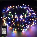 【送料無料】ダークグリーンケーブルのLED ストリングライトには、タイミング機能と12つの照明効果、低電圧変圧器が付いています、クリスマス パーティ ウエディングに (マルチカラー, 100球)