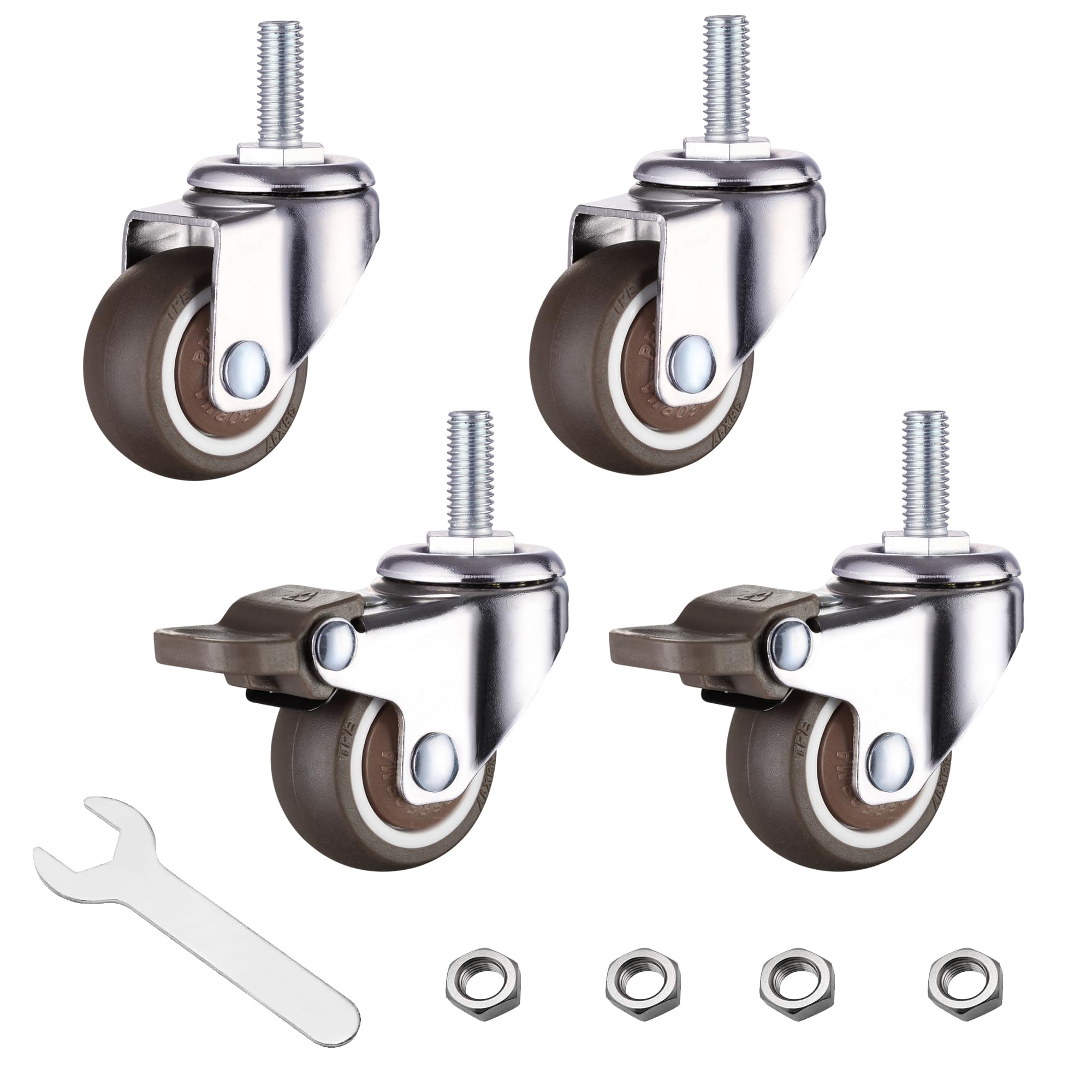 【送料無料】ネジ式 キャスター 4個セット ブレーキ付き M6ネジ 360度回転 静音 1インチ TPEゴム輪 自..