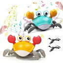 Heculos カニ おもちゃ 動く 2点セット子供向け、音楽這うカニ、USB充電式 シミュレーションカニおもちゃ、自動的に障害物を回避する、インタラクティブな...