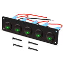 KILIGEN 5 ギャング 3 ピン ロッカー スイッチ パネル 12V/24V トグル スイッチ オン/オフ 車 車両 トレーラー トラック SUV マリン マリン ボート RV用 15A (グリーンLED)