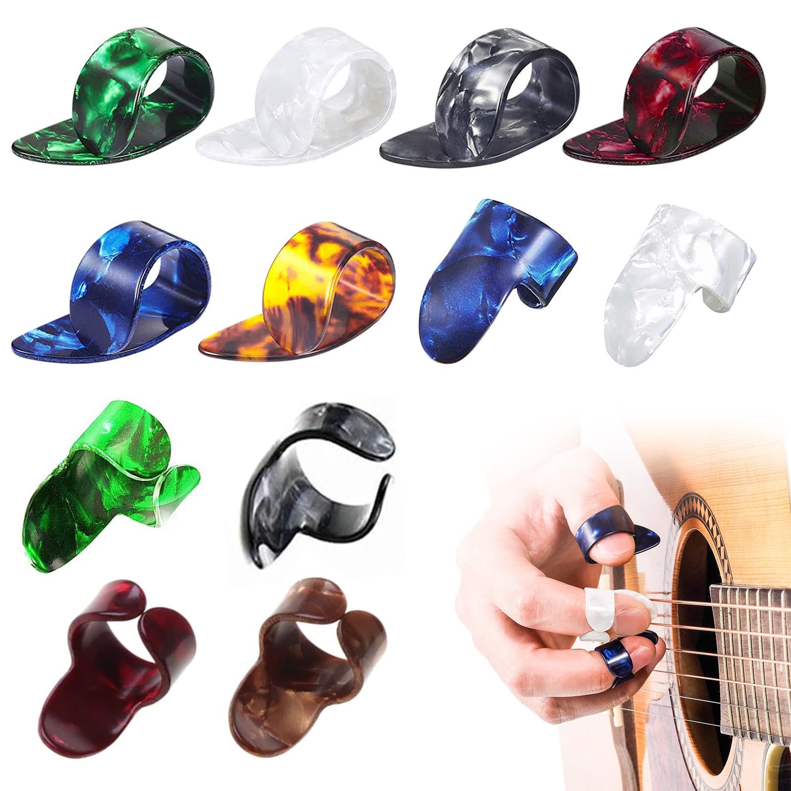 【送料無料】YFFSFDC ギター用サムピック ギターフィンガーピック ミドル フラットサムピックサムピック 人差し指ピック各6個 合計12個入り ギター 指保...