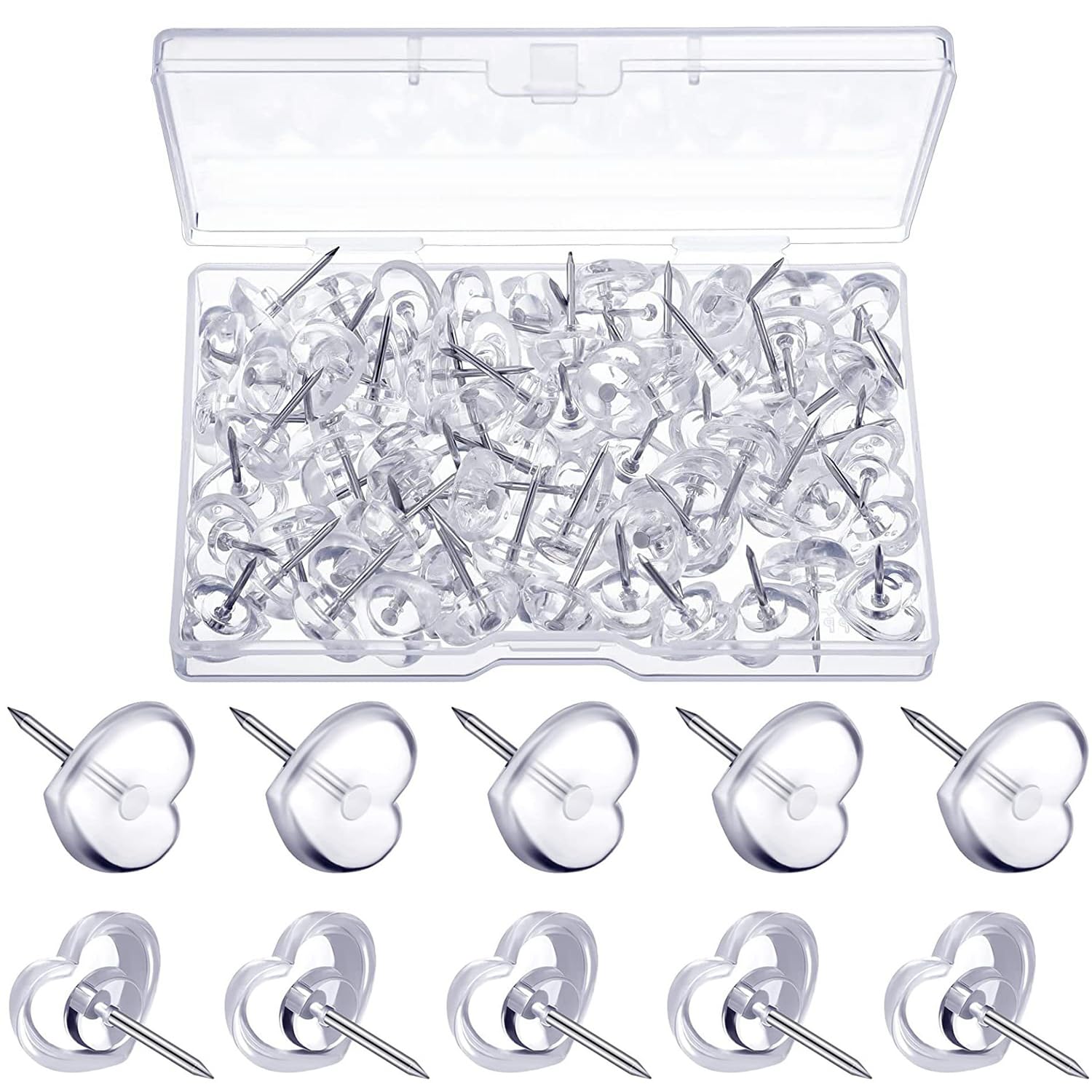 ADOFUN 画鋲 画びょう ハート型 留め具 プッシュピン 押しピン クリア 画ビョウ 透明【約50個入】画鋲 ..
