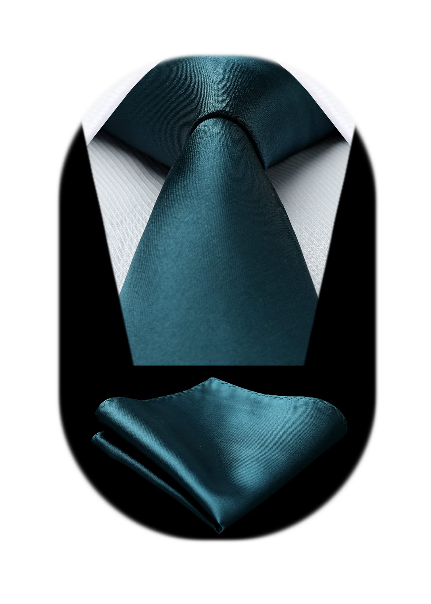 [HISDERN] 無地 ネクタイ メンズ ネクタイ チーフ セット グリーン シルク ブランド ビジネス用 卒業式 就活 礼服 紳士 HTL0201G28S