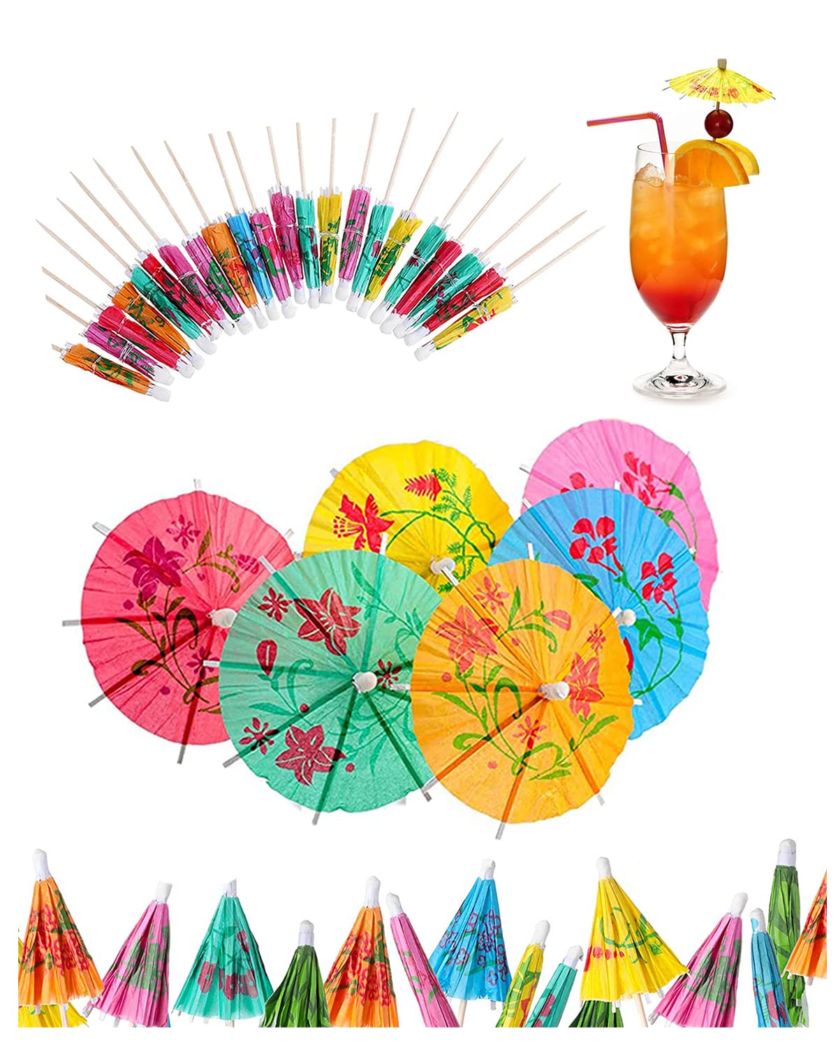【送料無料】LIKENNY カクテル傘 爪楊枝傘 カクテル 料理の飾り ミニ紙傘 カラフル ハワイ傘 飾り フル..