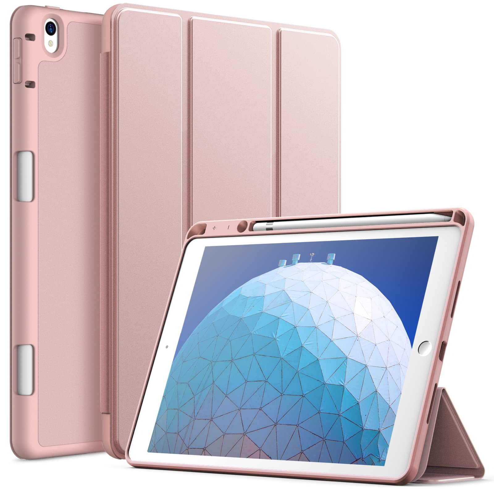 【送料無料】JEDirect iPad Air 3 (10.5インチ 2019, 第3世代)とiPad Pro 10.5 用Pencilホルダー付き ペンシル ソフトTPUバック スリム保護カバー オートウェイクアップ/スリープ機能付き (ローズゴールド)