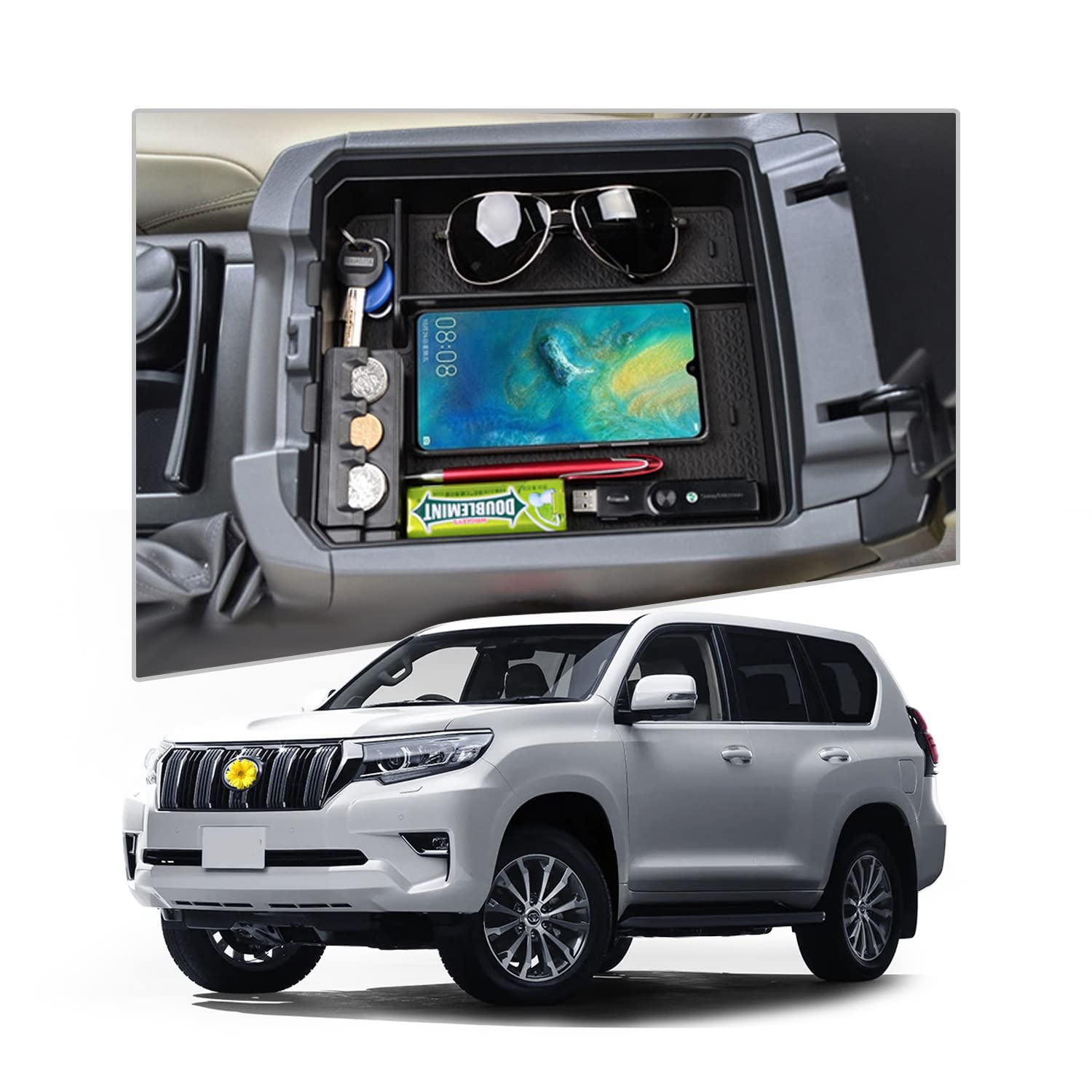 【送料無料】【CDEFG】2009新型 トヨタ ランドクルーザー専用 センター コンソール収納ボックス プラド 150系 小物入れ 収納トレイ アクセサリー 内装パーツ カスタム パーツ 分類整理 二段収納スペース ボックストレイ USB口付き コイン収納 取り付け簡単 右ハンドル用