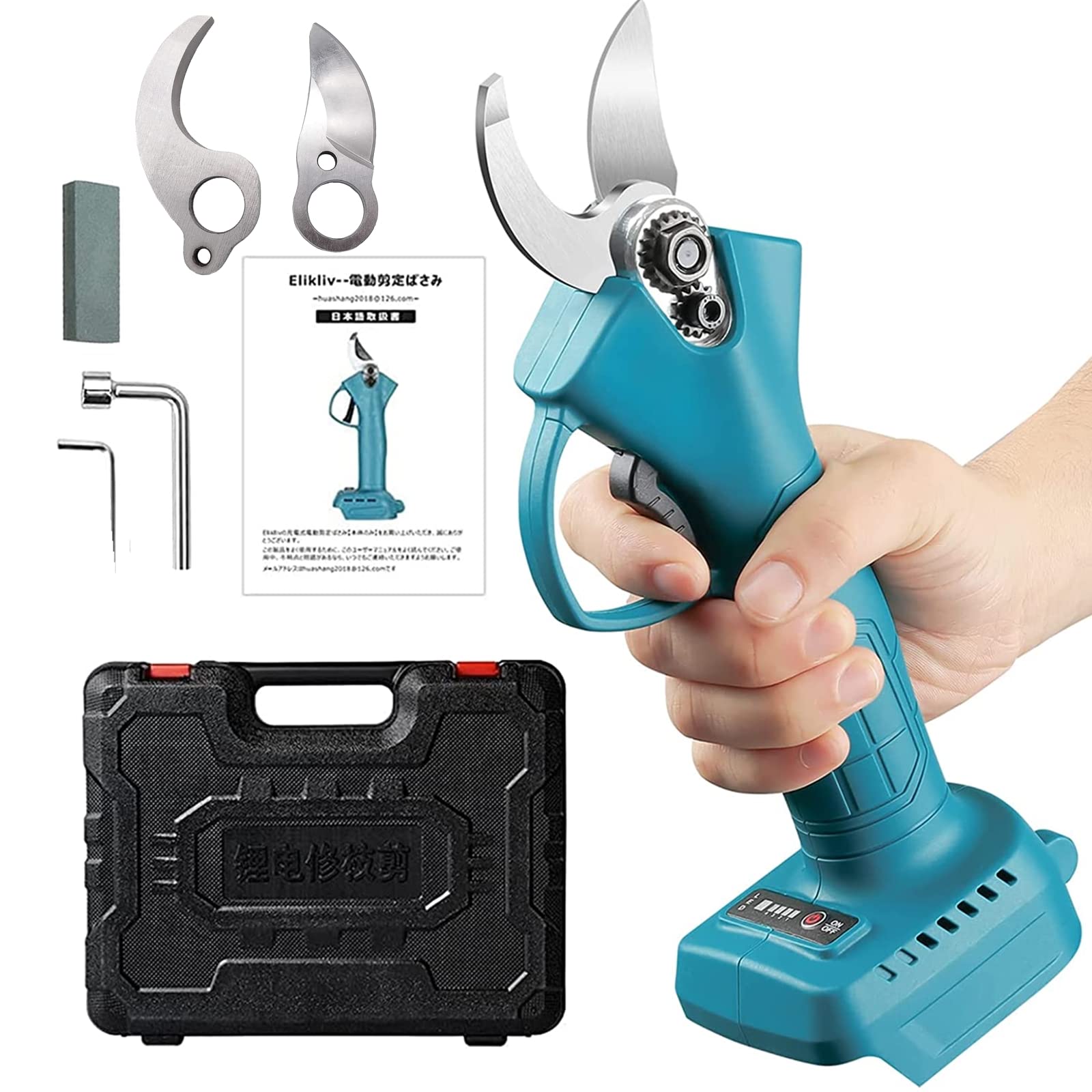 Elikliv 充電式剪定ばさみ 電動剪定バサミ 剪定 ブラシレスモーター採用 開き口30mm 高枝切りの延長ポ..