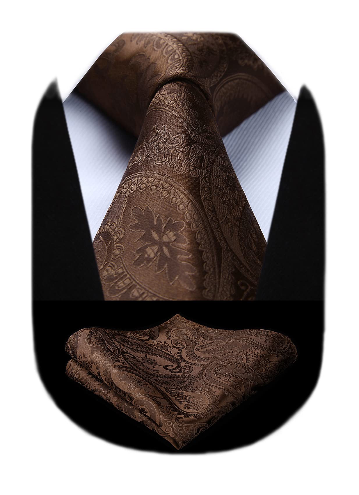 [Enlision] ブラウン ネクタイ セット ペイズリー 柄 メンズ フォーマル ネクタイ ポケットチーフ 絹 シルク 結婚式 花柄 おしゃれ ネクタイ ブランド 男性