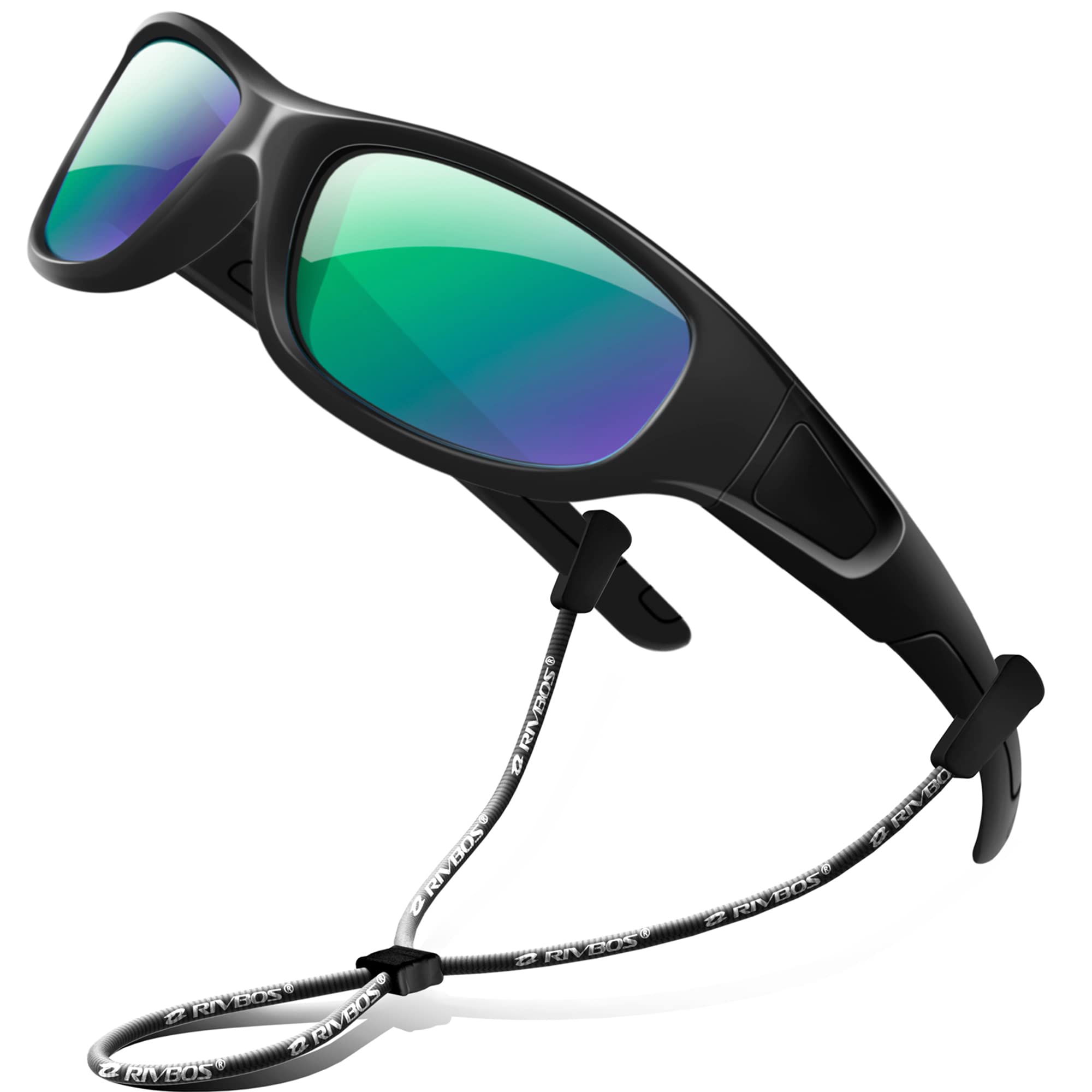 【送料無料】[RIVBOS] リバッズ RBK035 RBK037 キッズ 子供用サングラス 偏光レンズ ゴムフレーム UVカット (037-アイス グリーン ミラーレンズ)