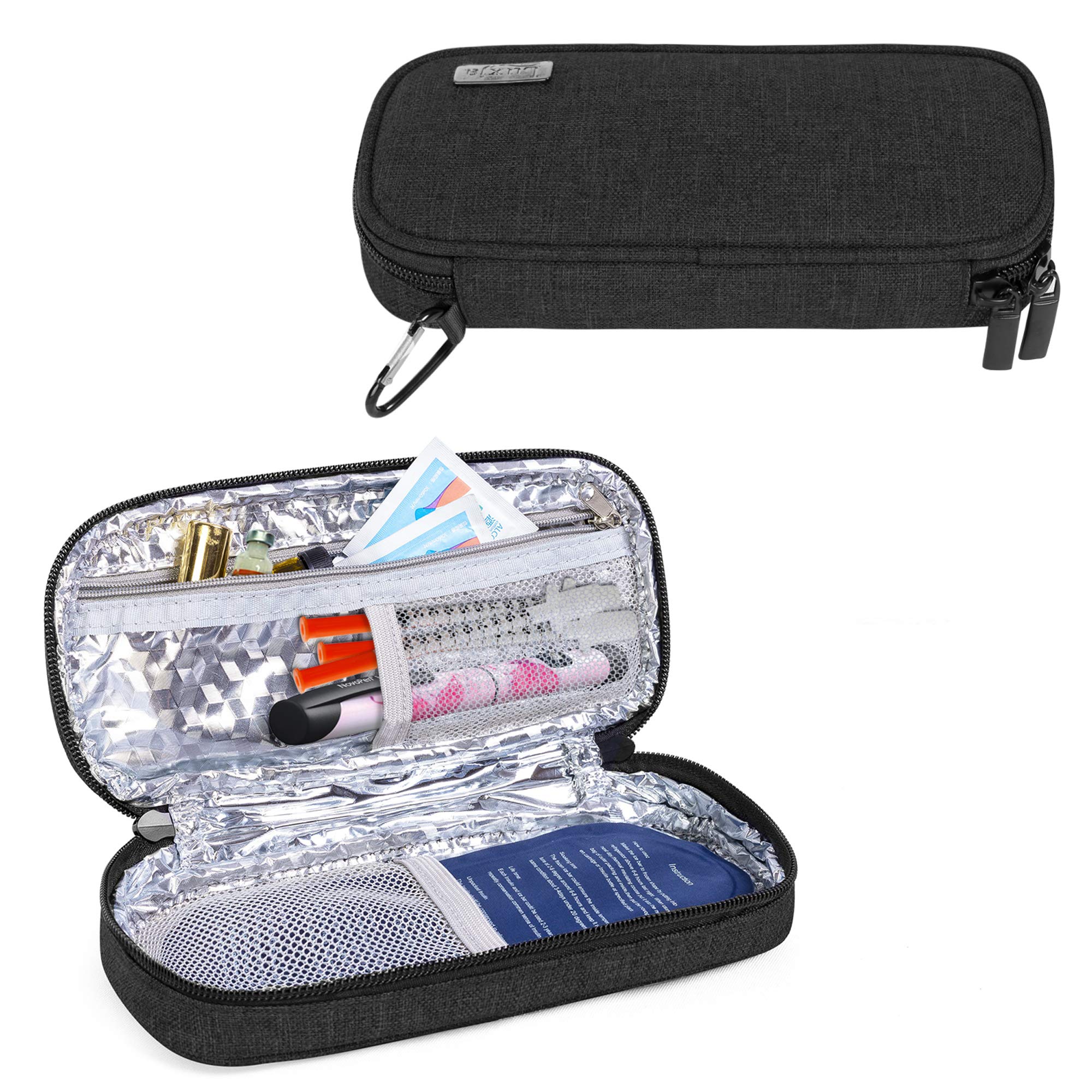 【送料無料】Luxja インスリンポーチ カラビナ付き インスリン注射用品収納 ブラック