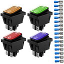 Kiligen 4個 12V-24VDC/20Aボートロッカースイッチトグル スイッチLEDインジケータ付き、オン/オフ 4ピン(赤/黄/青/緑)、自動車用オートボート家電用