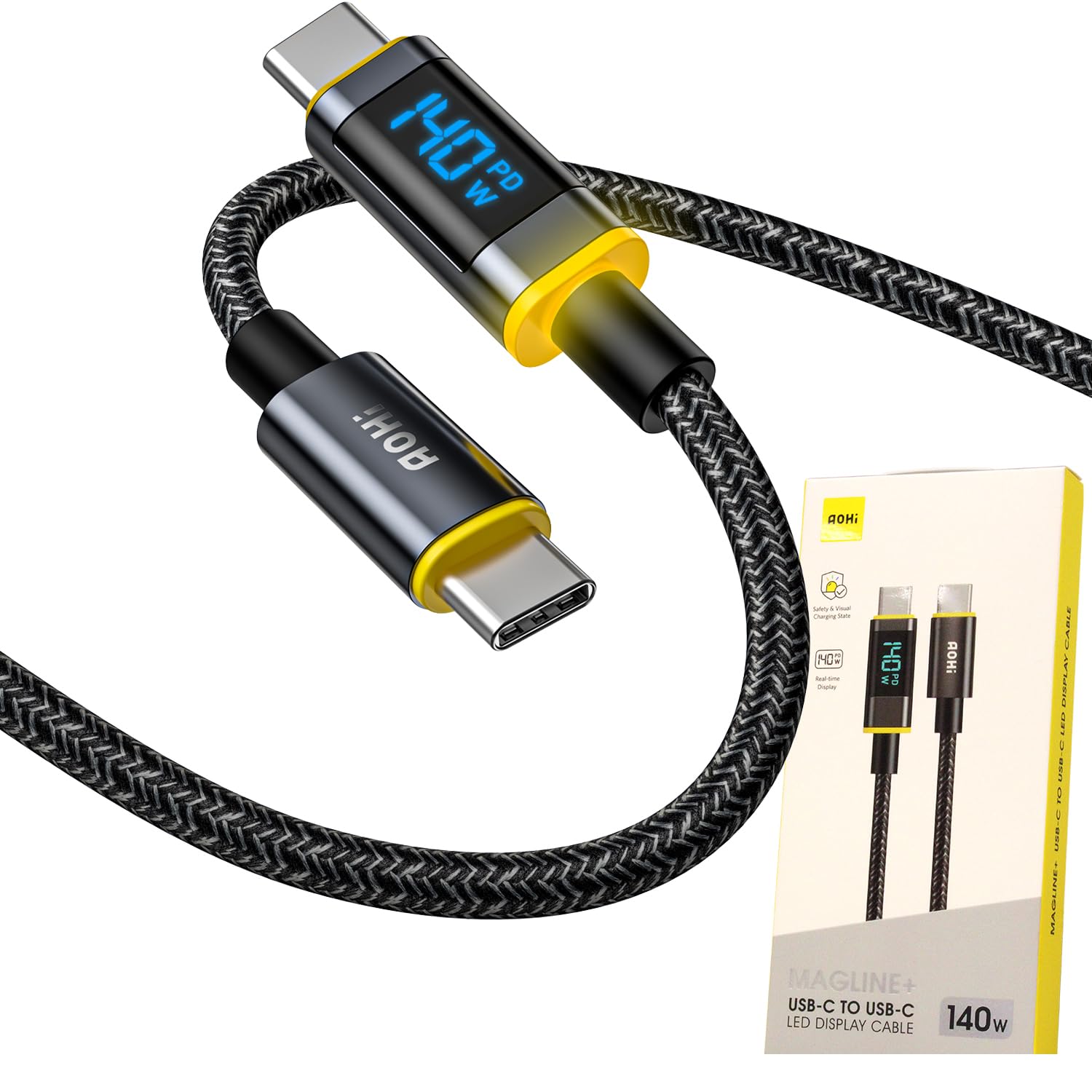 AOHI 140W USB C-USB C֥ LED ǥץ쥤 ɽ PD 140W ® ѵ ʥ ߥͥ ...