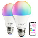 【Works with Alexa認定】DiCUNO スマート電球 E26 LED電球 60W相当 9W 800lm 調光調色 Alexa Google 対応 電球色・昼白色 マルチカラー 1600万色 RGBCW 広配光 Wi-Fi Bluetooth接続 ハブ不要 PSE認証済み 2個入
