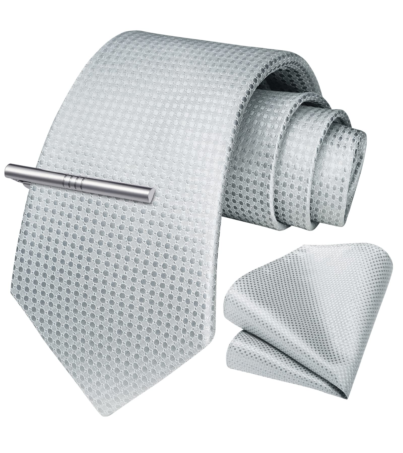 [HISDERN] 結婚式ネクタイ メンズ シルバー ネクタイ タイクリップ 3点セット ドット柄 おしゃれ 耐久性 人気 就活 入学式 卒業式 プレゼント